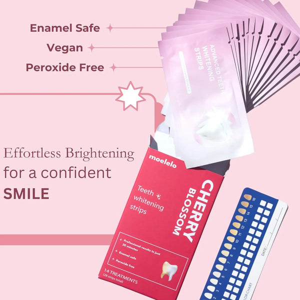 Natural Teeth Whitening Strips, Safe Professional, Peroxide Free, Anti-Slip Firm Material, Cherry Flavour