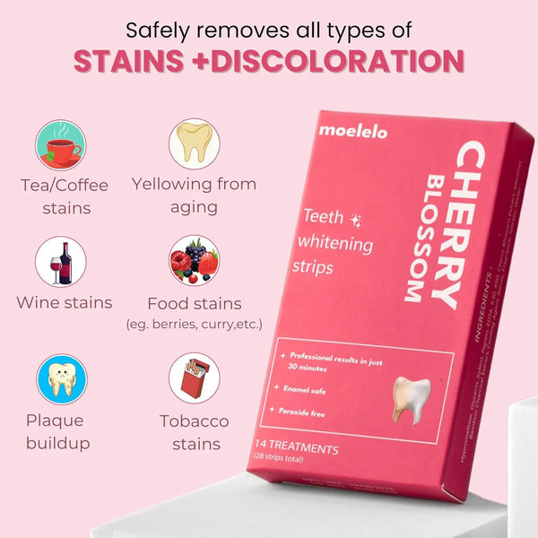 Natural Teeth Whitening Strips, Safe Professional, Peroxide Free, Anti-Slip Firm Material, Cherry Flavour