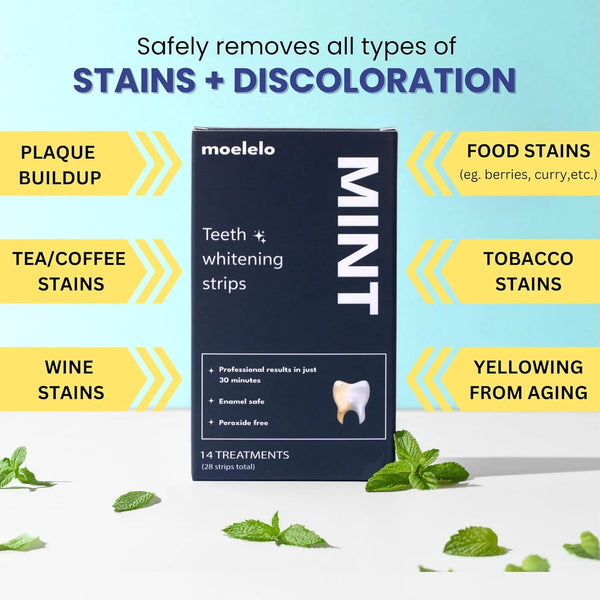 Instant Teeth Whitening Strips, Professional Teeth Whitening, Peroxide Free Treatment, Anti-Slip Firm Material, Mint Flavour