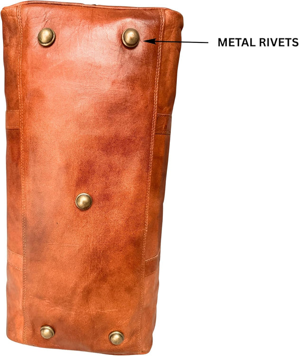 Vintage Style Leather Holdall Travel Bag – 20" Weekender Duffle Bag Designed in UK – Premium Leather Overnight Bag with Detachable Shoulder Strap – Cabin Size Travel Bag for Men & Women