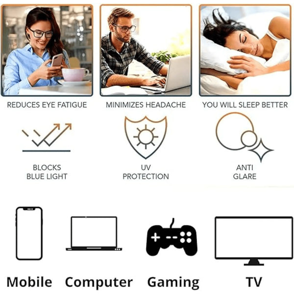 Blue Light Blocking Eye Glasses - Anti Headache Anti Eye Strain -HD Vision Computer Gaming Eye Glasses - Anti Glare Glasses with Blue Light Filter - Blue Light Blocking Glasses for Men Women - www.oliveroutlet.com